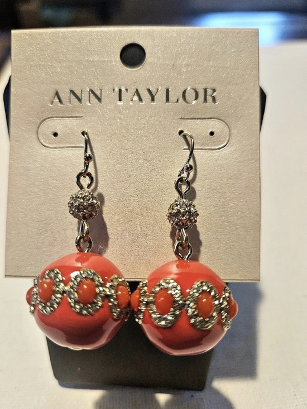 Ann Taylor Coral & Gold Drop Earrings NWT